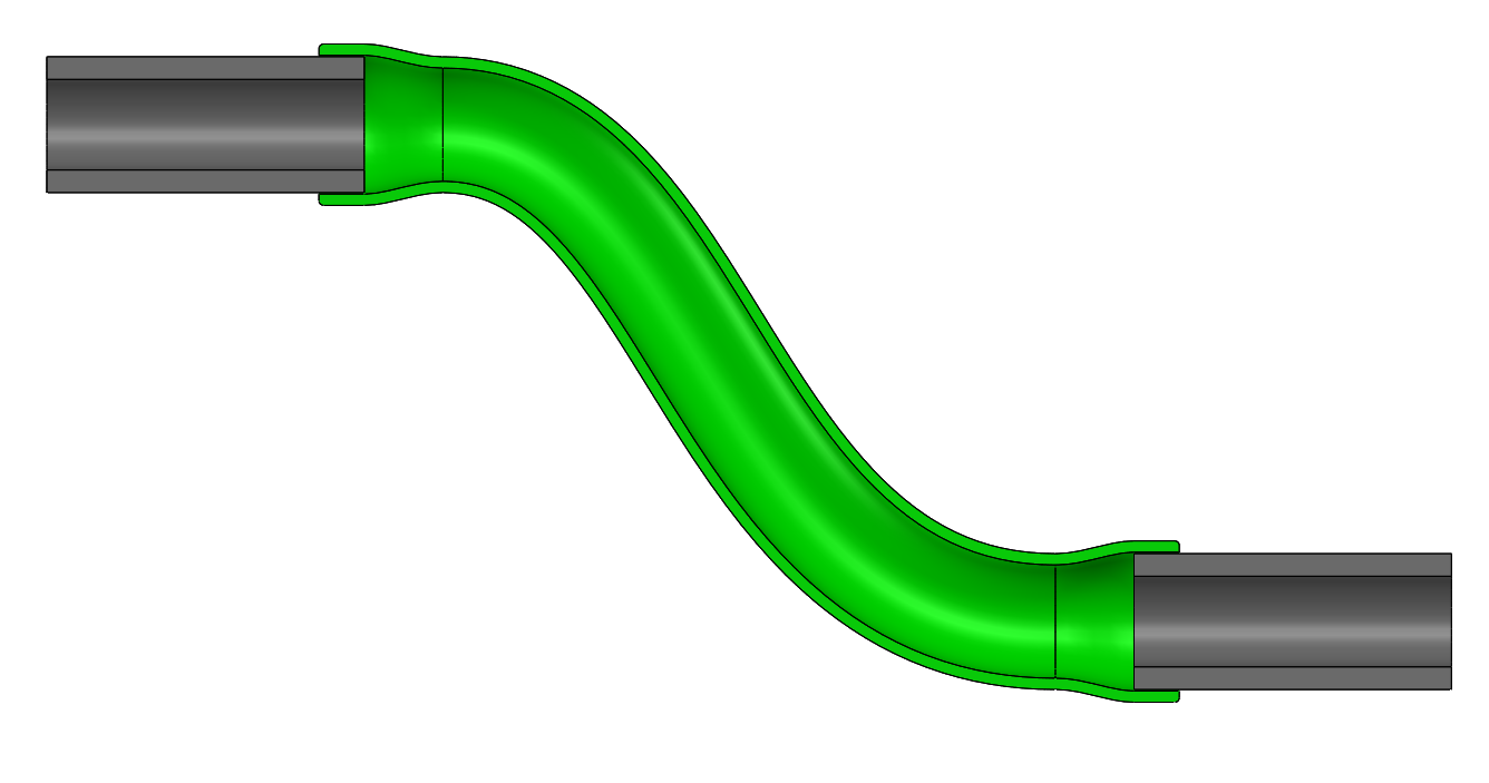How to draw a curve joining center of these 2 pipes in a 3D plane