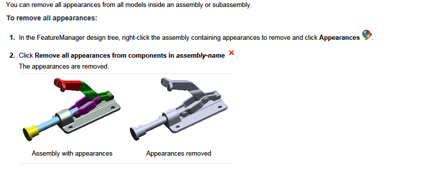 How to reset all appearances in Solidworks assembly? | GrabCAD Questions