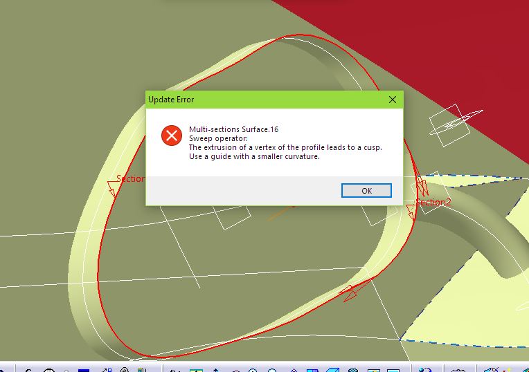 Catia, Multisection surface error, can anyone help? [Image ATTACHED