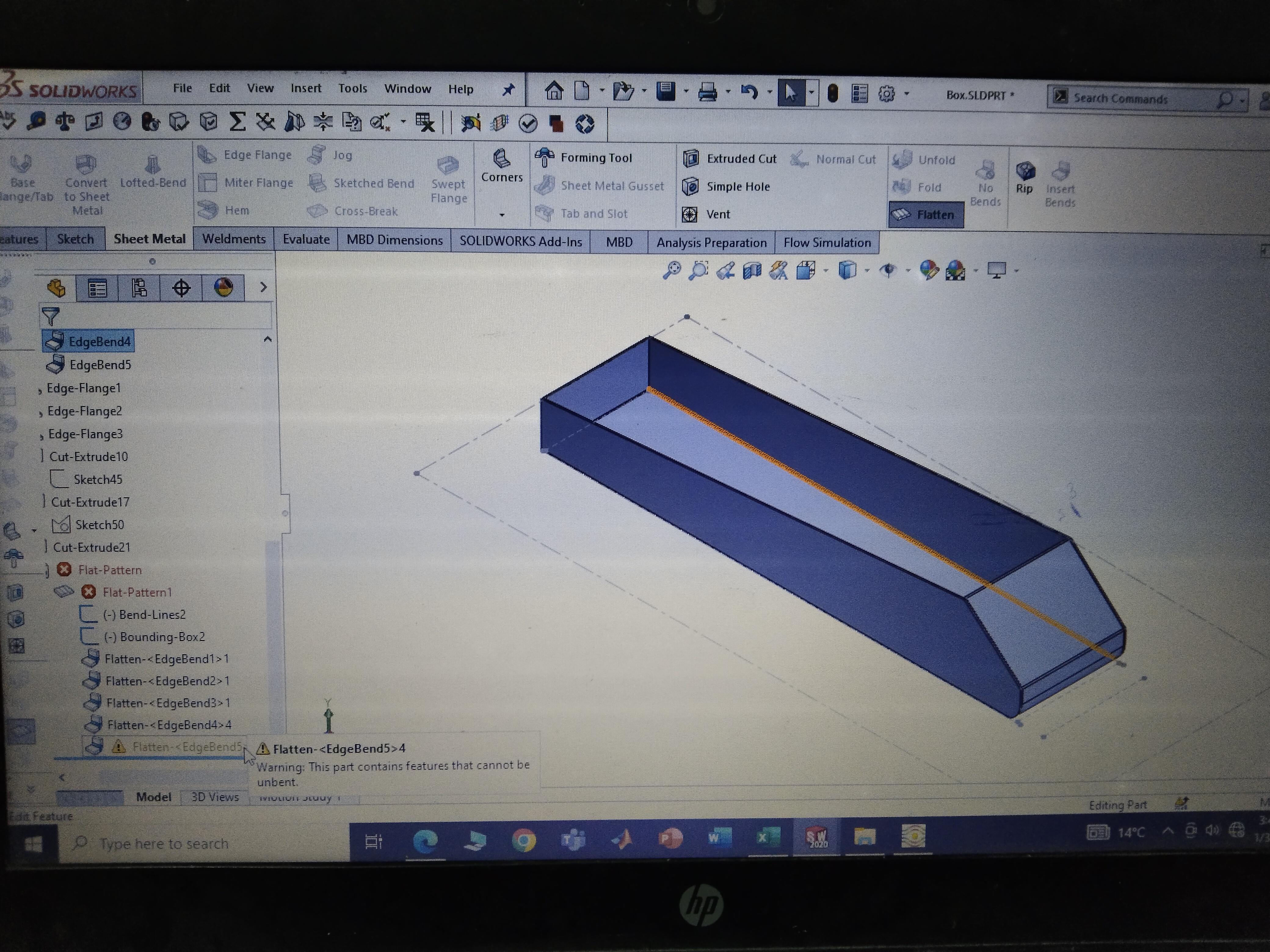 I Am Trying To Flatten This Sheet Metal Part But Solidworks Shows The I Am Trying To Flatten This Sheet Metal Part But Solidworks Shows The