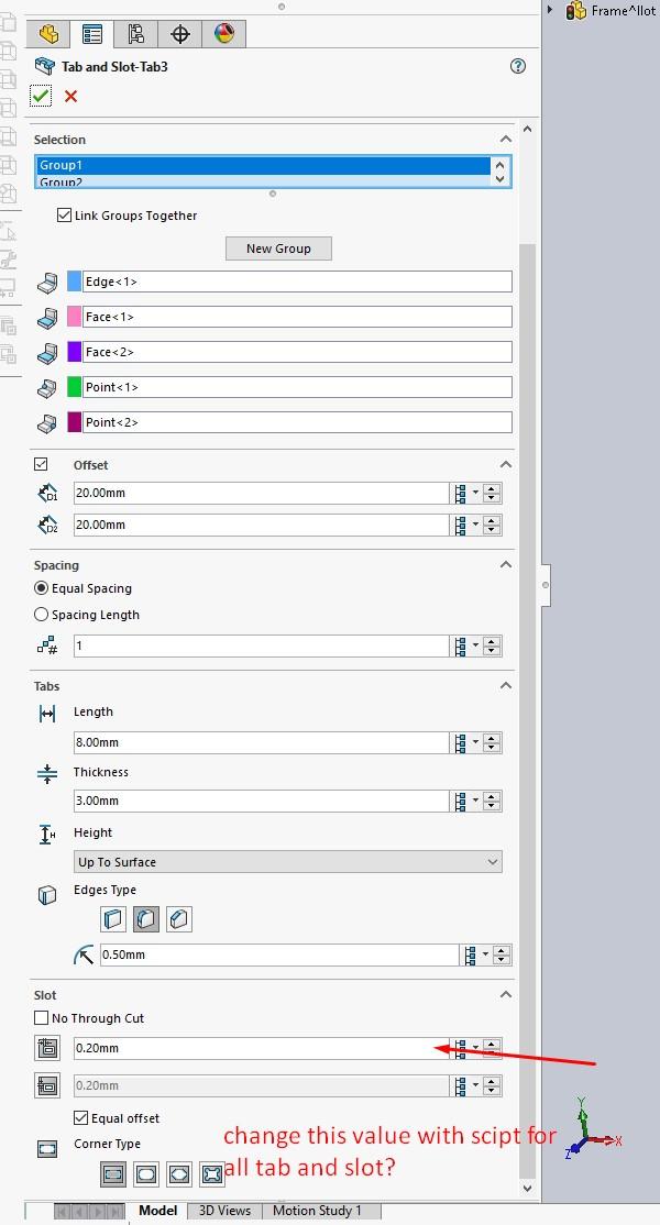 Solidworks : How can all slot and tab gap be change at once? | GrabCAD ...