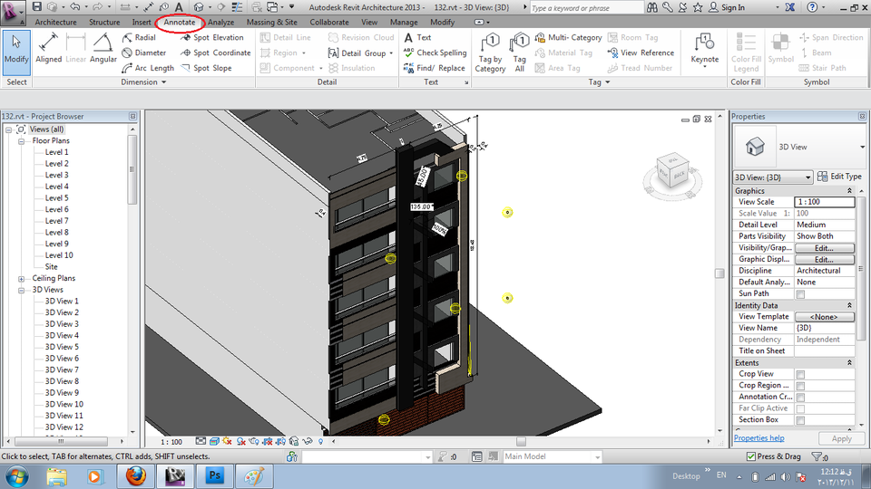 How Can I add Dimensions in 3D view Revit Architecture? GrabCAD