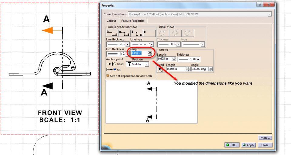 How to increase Arrow size in drafting of catia v5 GrabCAD