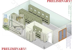 Storage Room with Racks, or Shelves and Interior Room with Cabinet & Containers