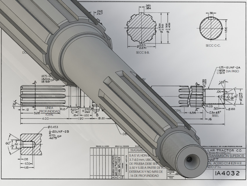 Eje de transmisión Caterpillar (splined shaft) 3D CAD Model Library