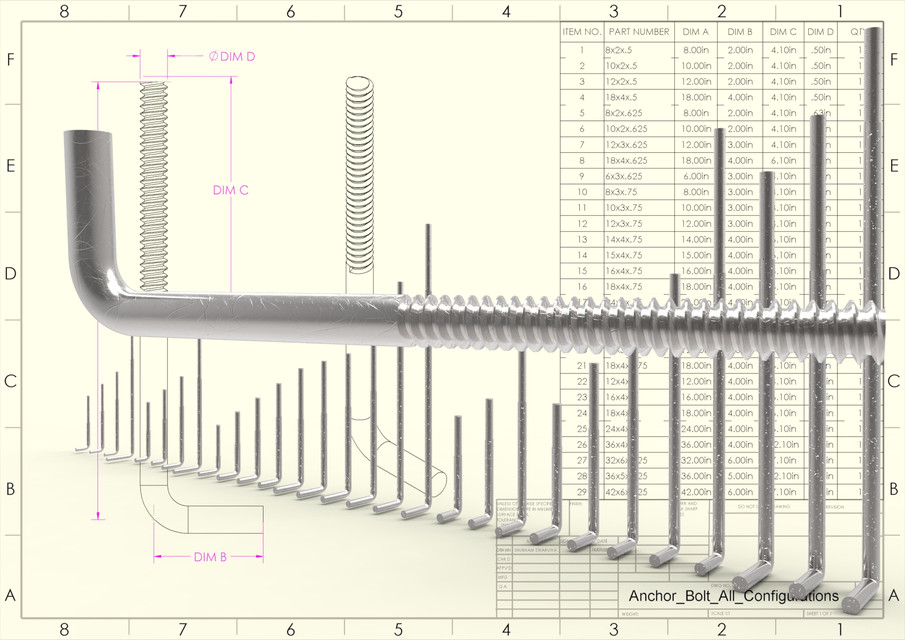 Anchor Bolt All configuration 3D CAD Model Library GrabCAD