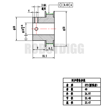 gt2 pulley dimensions