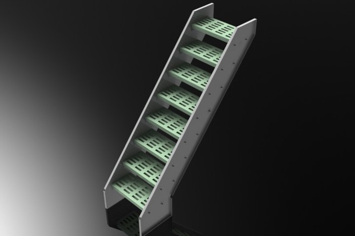 SHEETMETAL STAIR RISER, ANGLE BRACKET SUPPORT, CHEMGRATE TREAD