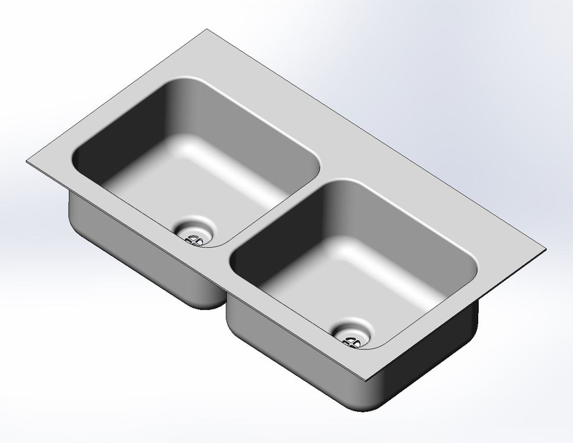 Double undermount kitchen sink, stainless steel