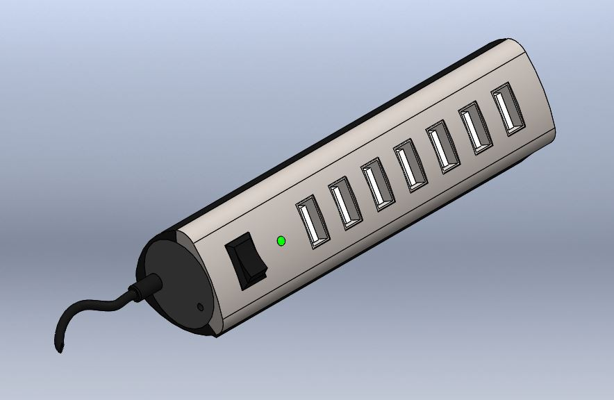 USB Hub 7 Port Powered 3D CAD Model Library GrabCAD