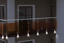 Handrail for balconies!  Stainless steel handrail with hardened tinted glass. Handrail frame will have built-in lights for balcony illumination at night.
