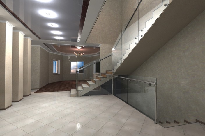Concrete staircase with stainless steel and glass fence project.