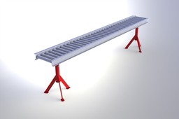 Conveyor, Food processing, Roller system with tripod supports.