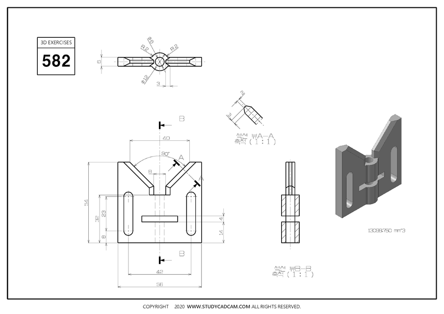 Studycadcam 3D CAD Exercise 582/ Hinge/ Bisagra Autodesk Inventor Pro