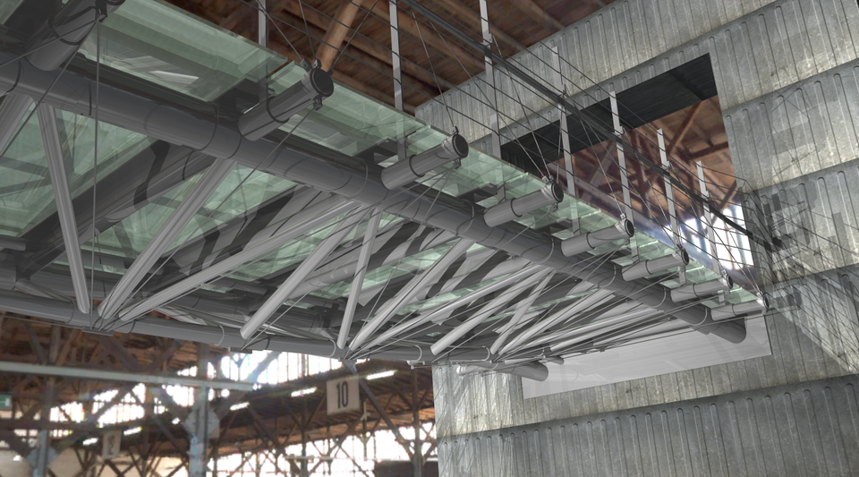 Bridge in steel and glass