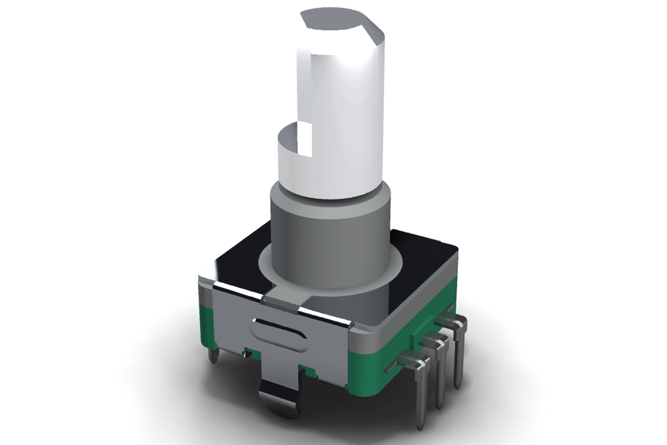 11mm Metal Shaft Rotary Encoders THT Vertical, w pushon switch 3D