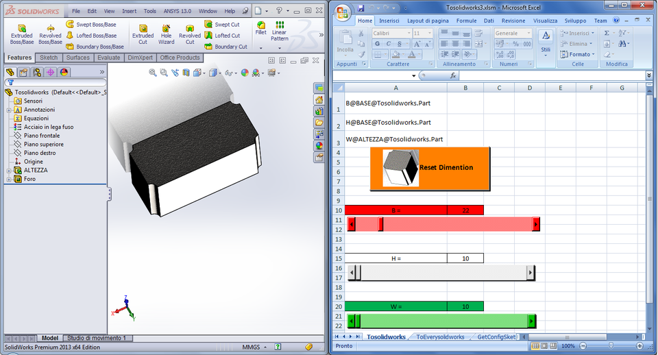  <<<Excel  to Solidworks13 >>>  <<<Mathematica 9.0  to Excel  to Solidworks13>>>