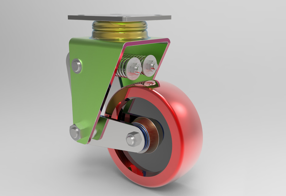 Caster wheel assembly with shock absorbers 3D CAD Model Library GrabCAD