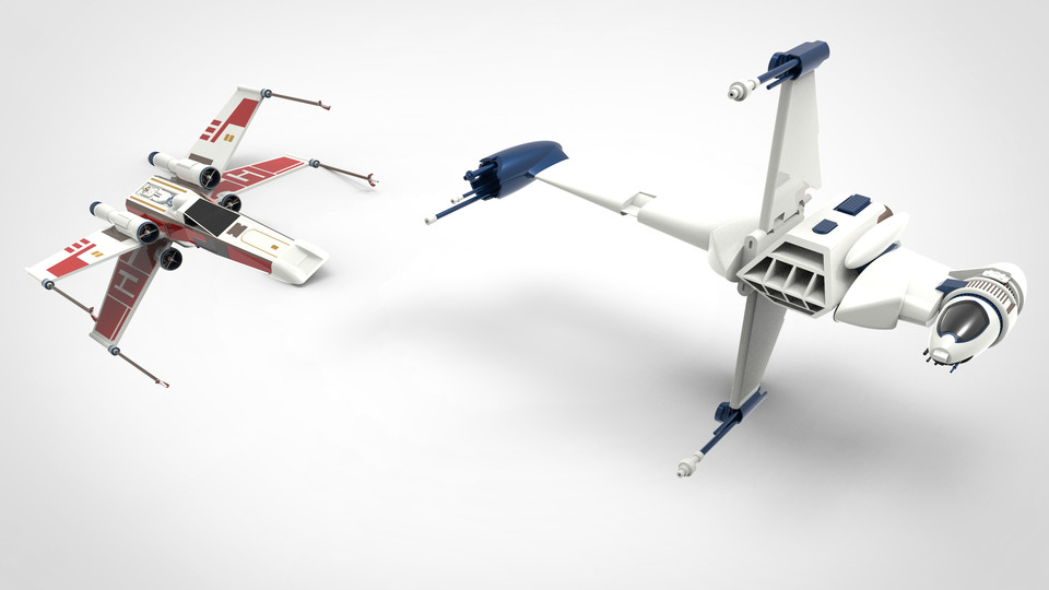 BWing and XWing Fighter 3D CAD Model Library GrabCAD