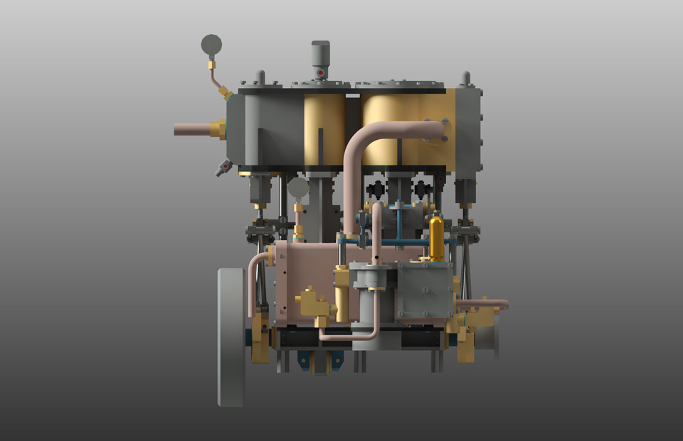 Compound condensing steam engine 3D CAD Model Library GrabCAD