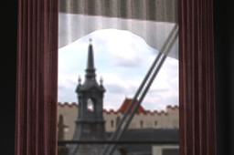 Cornice with curtains and tulle