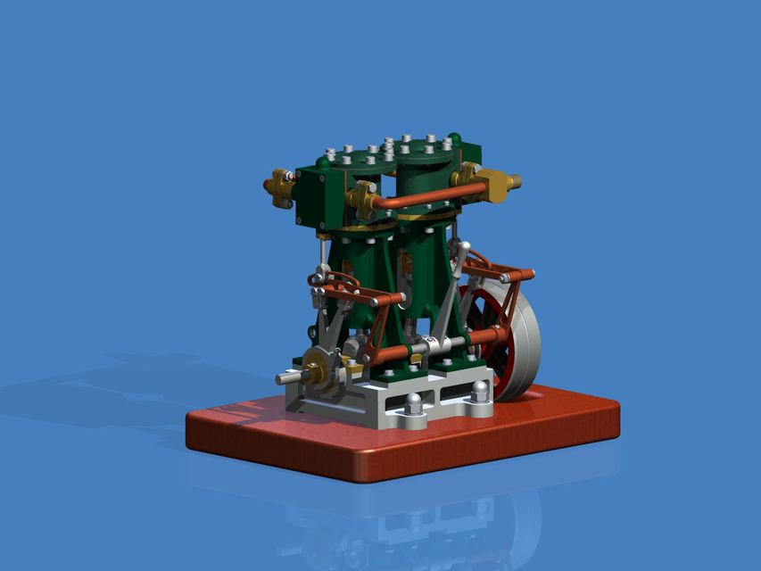 Vertical Tween Steam Engine with reverse gear