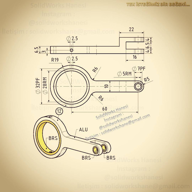 3D CAD Basic exercise/Connecting Rod/ Biela/ Autodesk Inventor Pro 3D