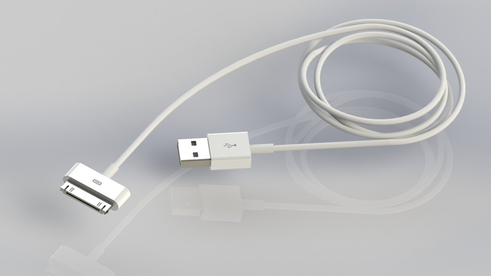 Apple iPhone iPod USB Charge Cable Cord 3D CAD Model Library GrabCAD