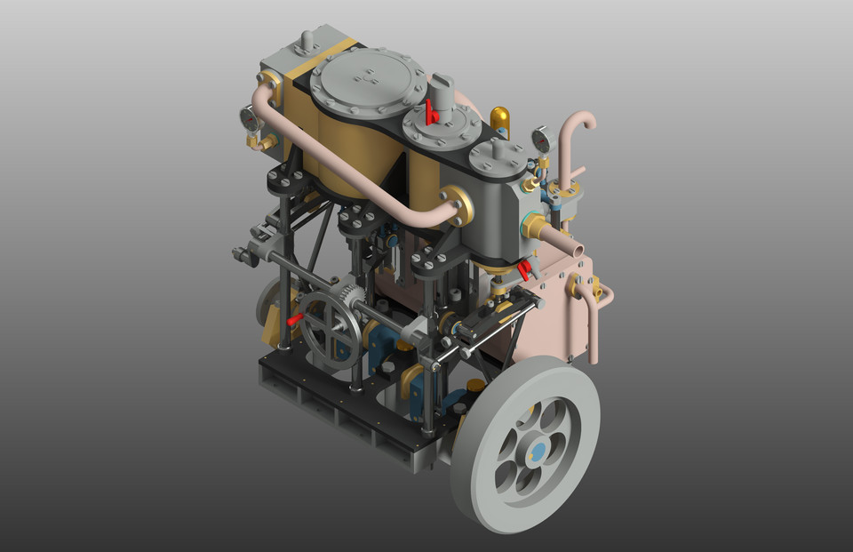 Compound condensing steam engine 3D CAD Model Library GrabCAD
