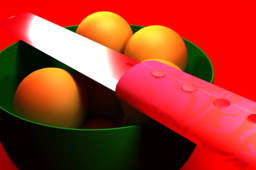 Orange and knife in Plate (food)