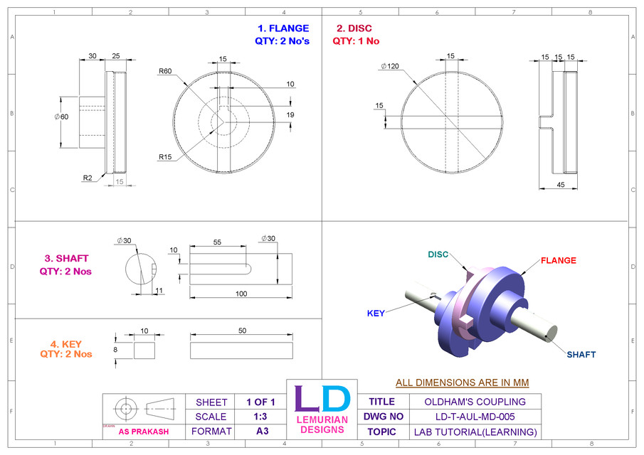 Oldham's Coupling 3D CAD Model Library GrabCAD