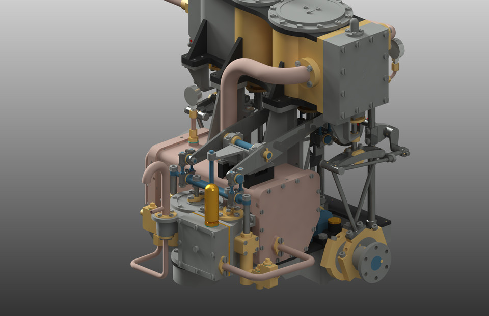 Compound condensing steam engine 3D CAD Model Library GrabCAD