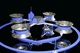Mirror refracting heliport platform for expose your helicopters, spaceships and flying machines models with 4-Copter conceptual design