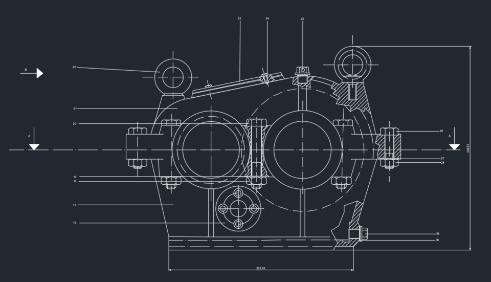 Reduction gearbox with cylindrical gears and inclined teeth