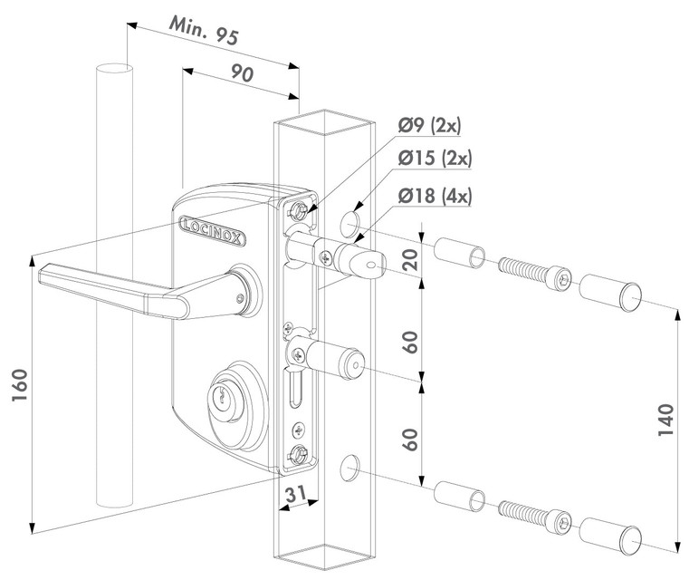 Locinox LAKQ U2 surface mounted lock for swiss profile cylinder
