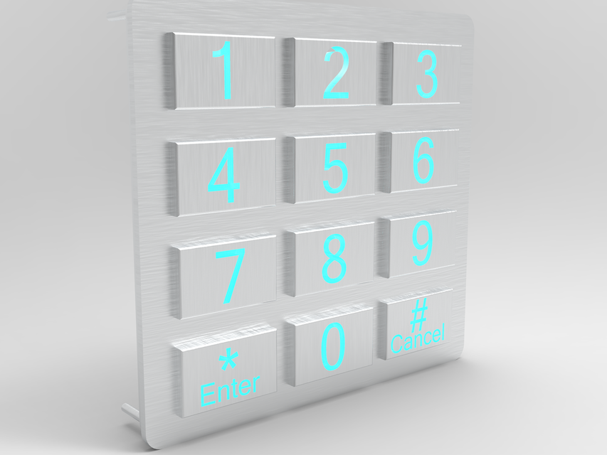 LED backlighted 3x4 stainless steel keypad
