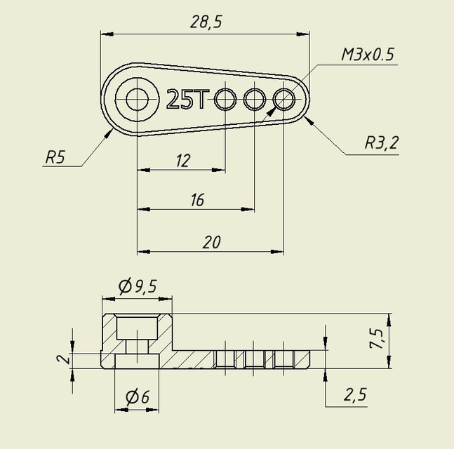 28.5mm 25T Servo arm 3D CAD Model Library GrabCAD